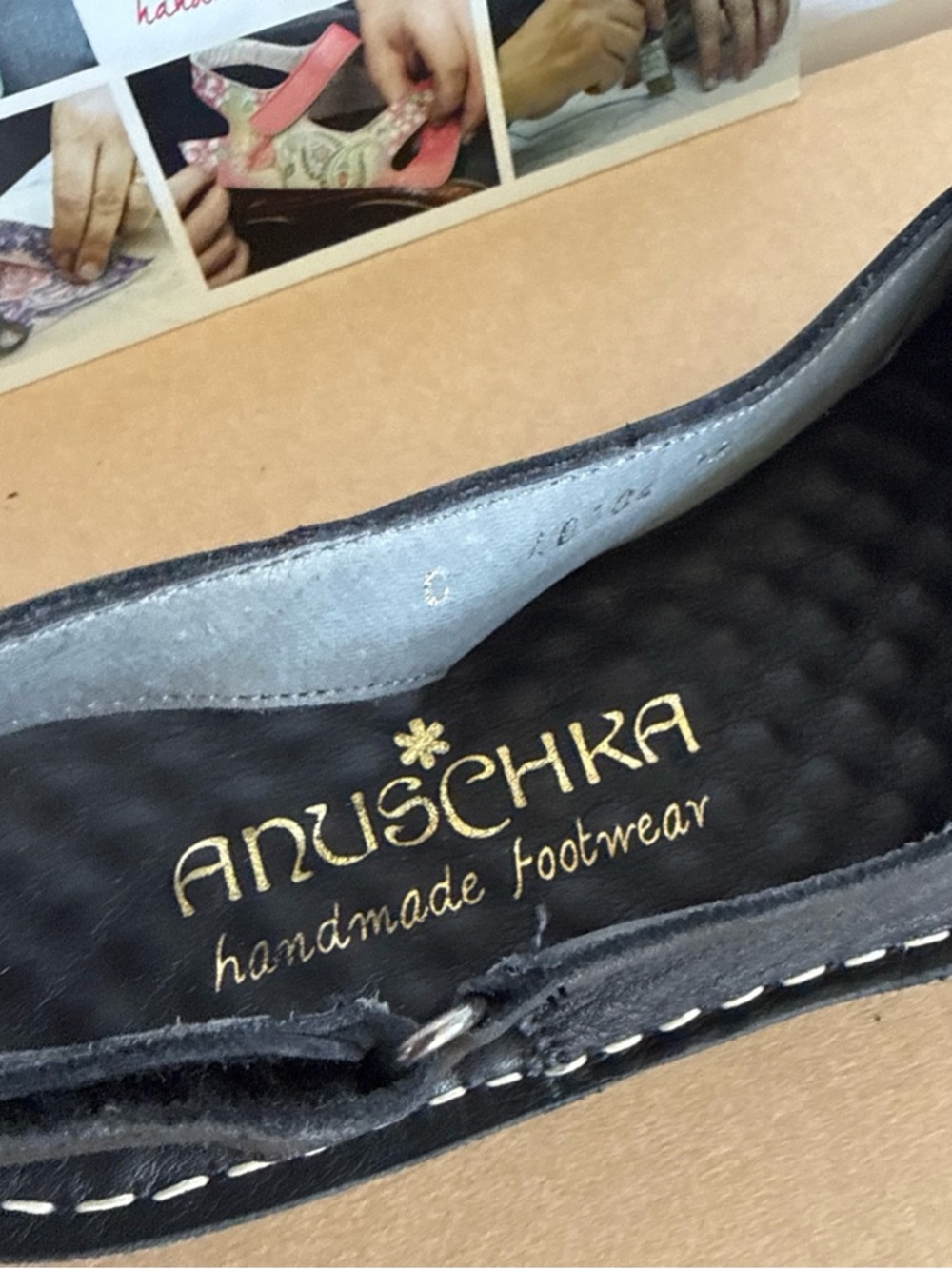 Anuschka Womens Black Genuine Leather Sling Back Sandals Handmade Sz 6 Boho - Picture 4 of 11